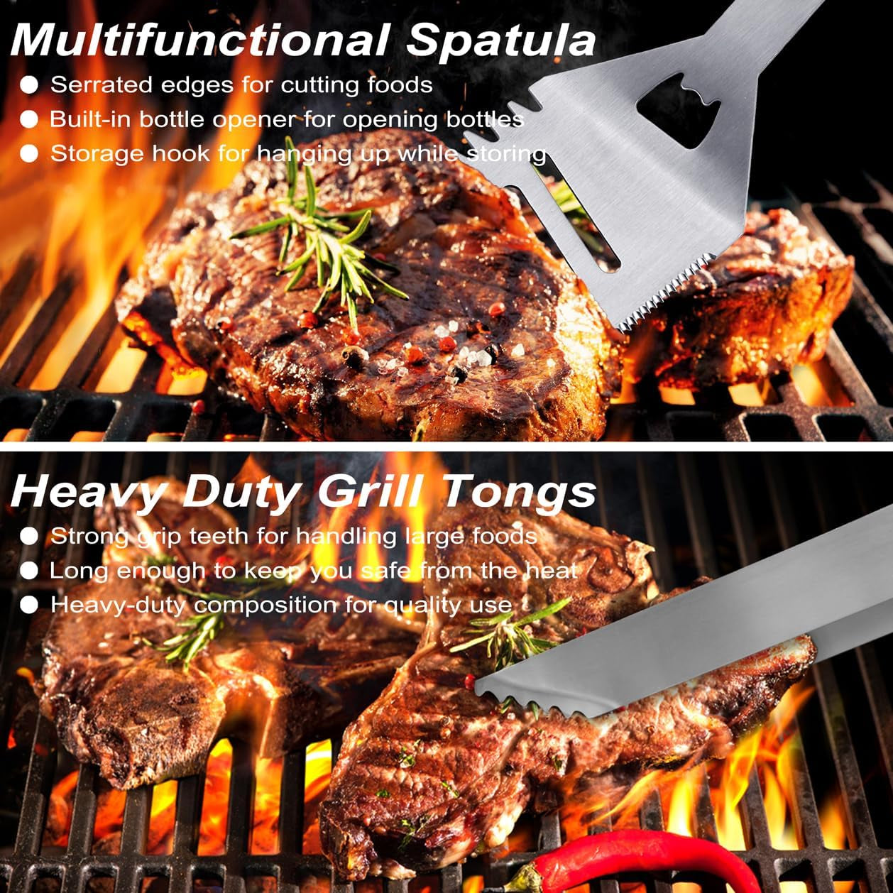 29 PCS BBQ Grill Accessories Stainless Steel BBQ Tools Grilling Tools Set with Storage Bag for Fathers Day Dads Birthday Presents - Camping Grill Utensils Set Ideal Grilling Gift for Men Silver