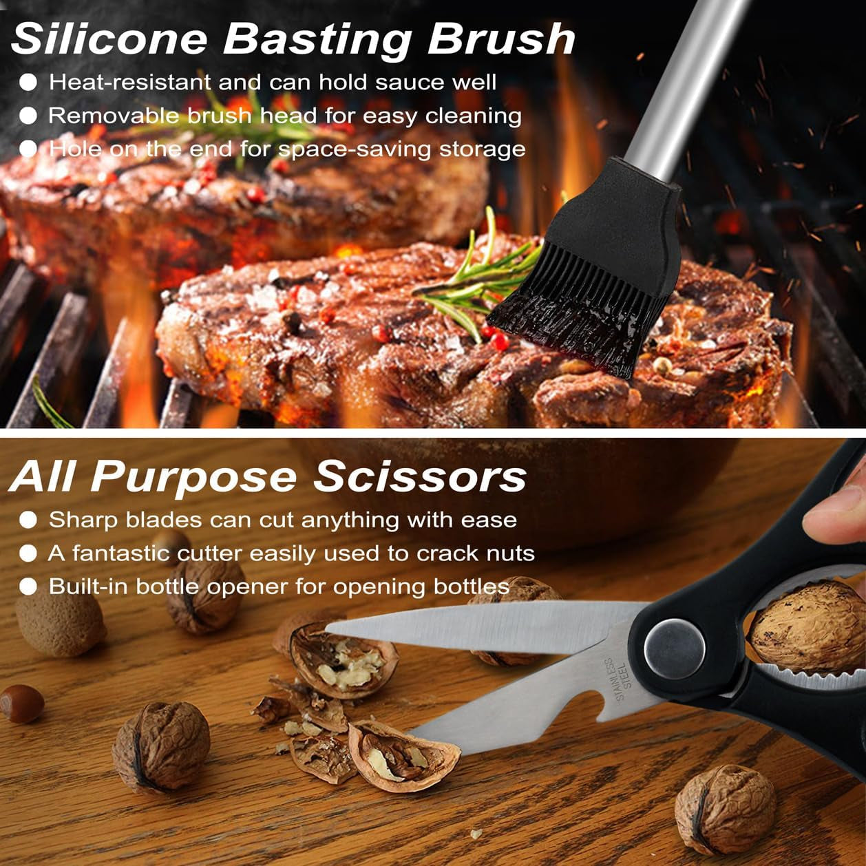 29 PCS BBQ Grill Accessories Stainless Steel BBQ Tools Grilling Tools Set with Storage Bag for Fathers Day Dads Birthday Presents - Camping Grill Utensils Set Ideal Grilling Gift for Men Silver